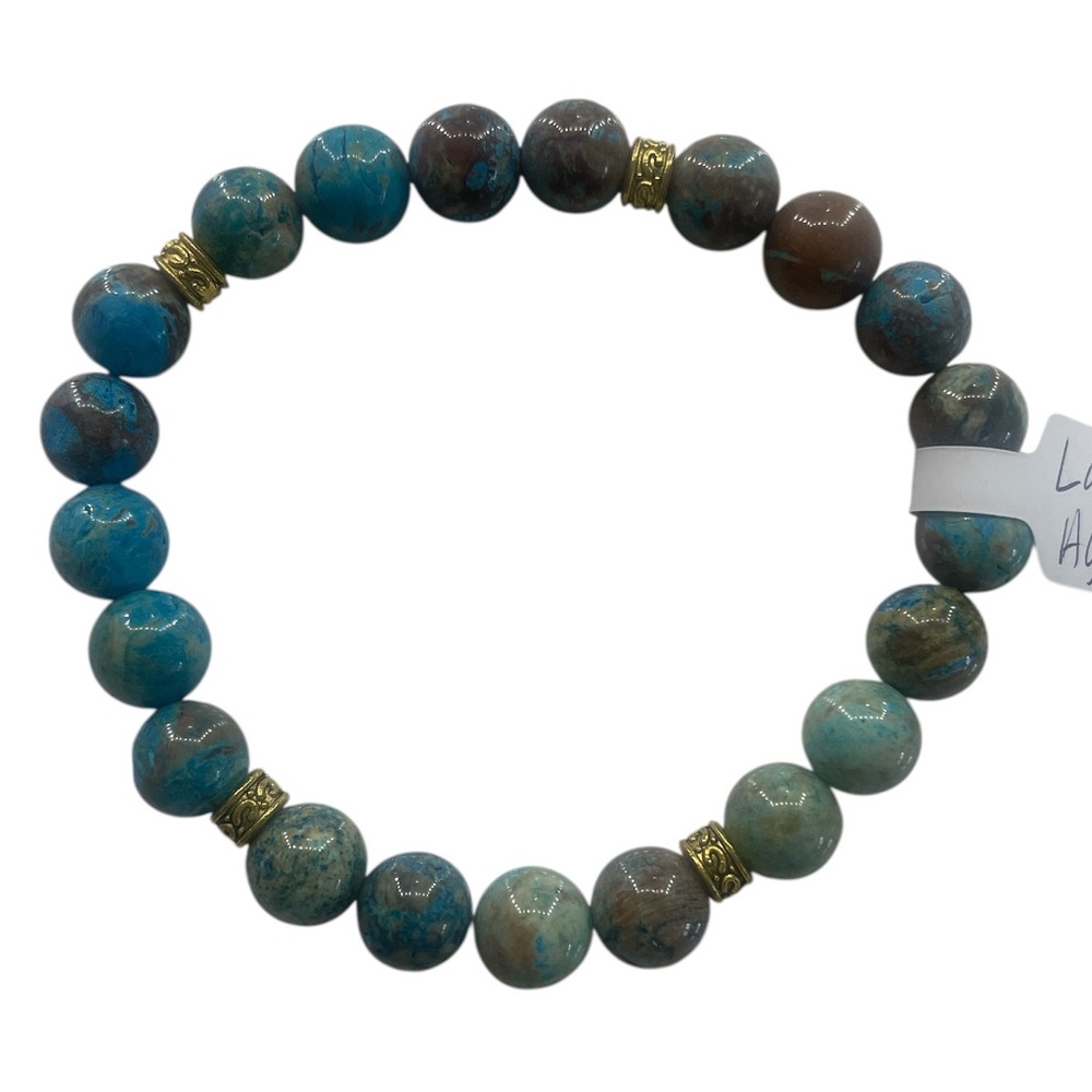 Multi-colored turquoise and brown lace agate gemstone bracelet - Picture 5 of 5